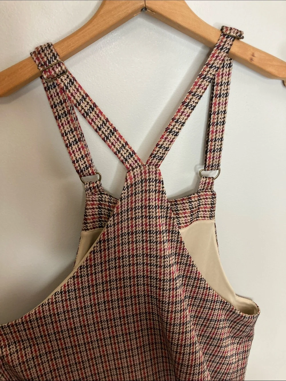allison & kelly Plaid Pinafore Dress in Beige, Tan, Red, and Black, Size Large